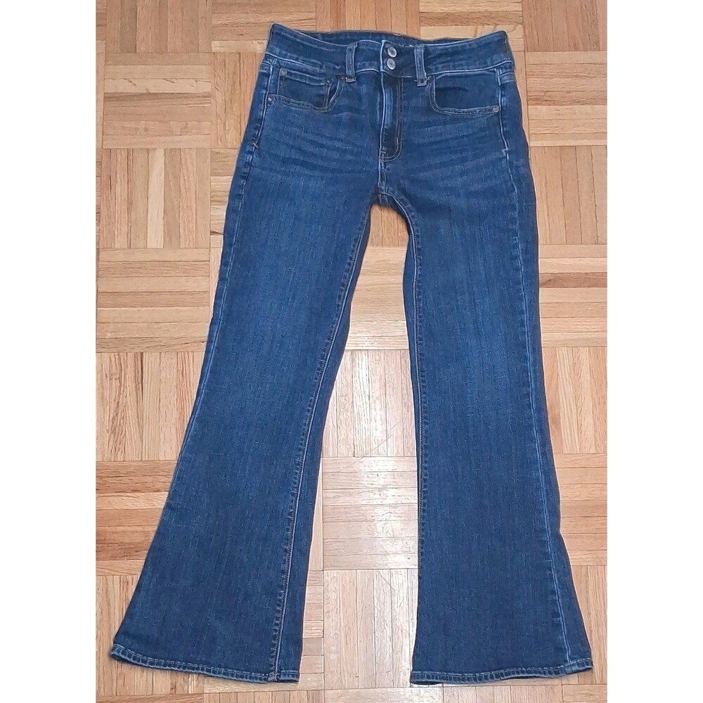 American Eagle Women 8S Hi-Rise Artist Flare Stretch Blue Denim Jeans Wide leg